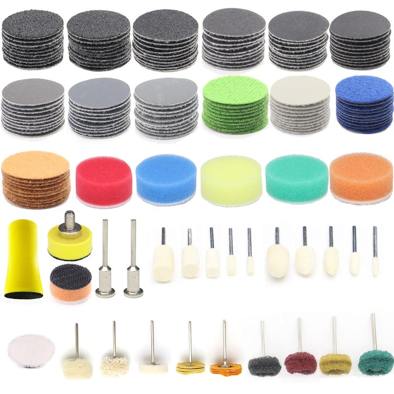 CTPICXM 160Pcs 1inch Sanding Discs Hook and Loop 60 to 10000 Wet Dry Sandpaper with 1/8" Shank Backing Pad,Hand Sanding Block,Sponges Polishing Pads and Interface Pad for Drill Grinder Rotary Tools Attachment - Image 1